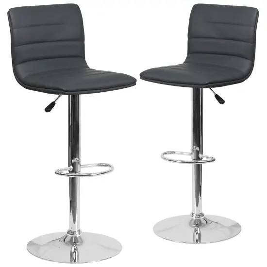 Emma and Oliver Modern Vinyl Adjustable Height Barstool with Horizontal Stitch Back, Set of 2 Gray {1}