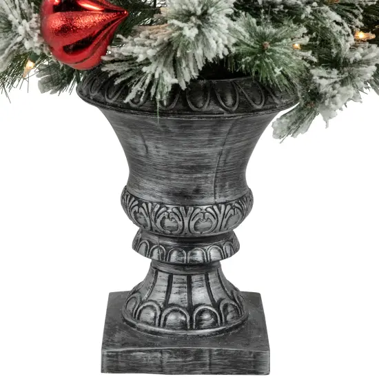 Northlight 4&rsquo; Pre-Lit Potted Snowy Bristle Pine Flocked Artificial Christmas Tree, Clear Lights Green {7}