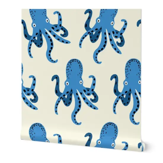 Peel & Stick Wallpaper 2FT Wide Whimsical Octopi Large Scale Coastal Nautical Beach Vacation Sea Life Custom Removable Wallpaper by Spoonflower {7}