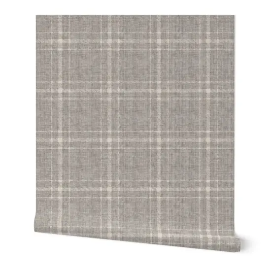 Peel & Stick Wallpaper 2FT Wide Grey Tartan Farmhouse Academia Plaid Large Neutral Scale Cottagecore Grandmillennial Custom Removable Wallpaper by Spoonflower {7}