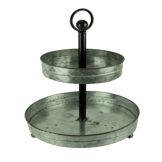 Metal Rustic Round Two Tier Country Farmhouse Tray Serving Stand {7}