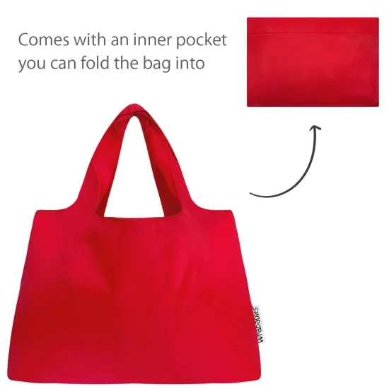Wrapables Large & Small Foldable Tote Nylon Reusable Grocery Bags, Set of 2 Set of 2, Red {5}