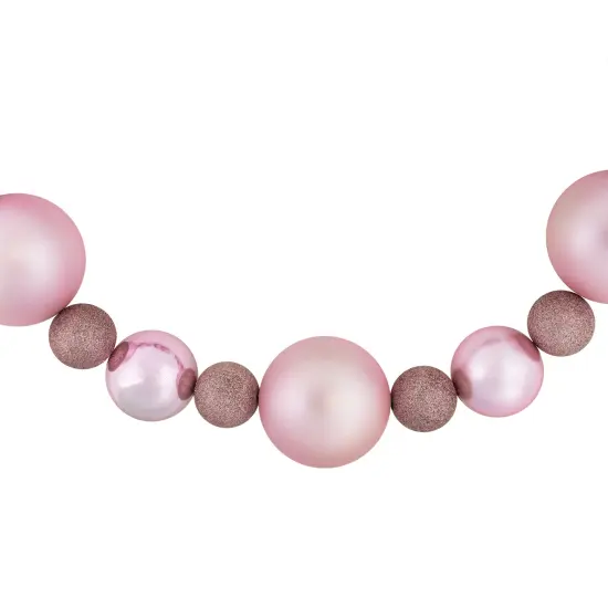 Northlight 3-Finish Shatterproof Ball Christmas Garland - 6' x 4" - Pink - Unlit {7}