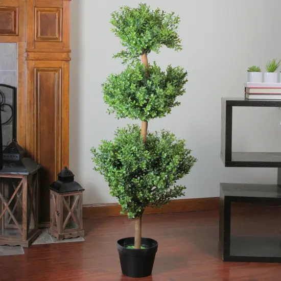 Northlight Potted Two-Tone Murraya Artificial Triple Ball Topiary Tree - 3.75' - Unlit Green {3}