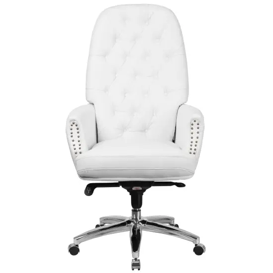 Merrick Lane Yennefer Faux Leather Office Chair with Ergonomic Lumbar Support and Button Tufted High-Back Design White {3}