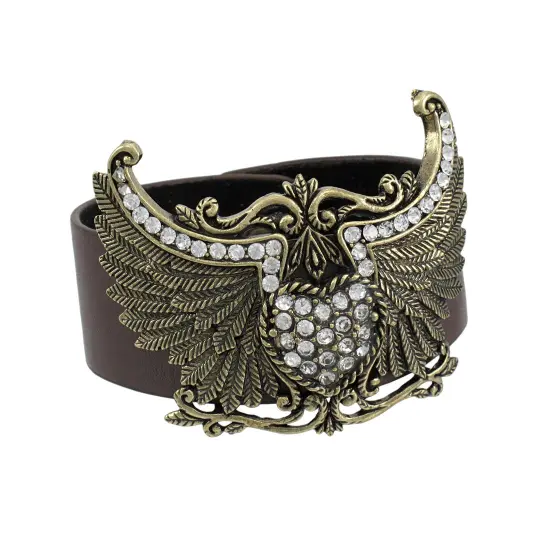 Brown Vinyl Winged Rhinestone Heart Bracelet {1}