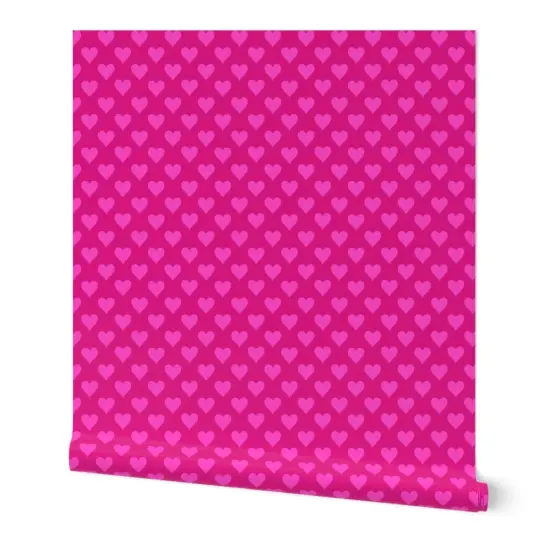 Peel & Stick Wallpaper 2FT Wide Pink Bright Retro Groovy Hot Neon Girly 90 S Valentine'S Day Love Hearts Small Scale Custom Removable Wallpaper by Spoonflower {7}