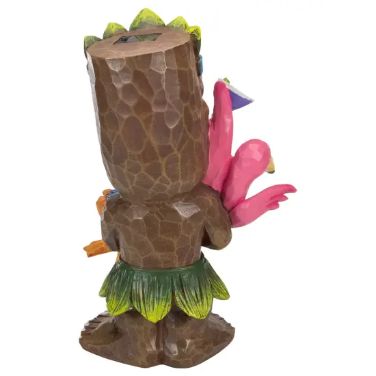 Northlight 15" Solar Lighted Polynesian Outdoor Garden Tiki with Flamingo Statue Green {6}
