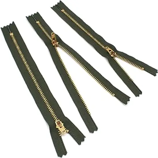 6" YKK Pants Brass Zipper #4.5-567 Black Olive (3 Zippers) {1}