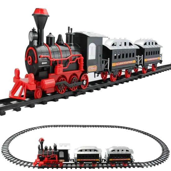 Northlight 13-Piece Red and Black Battery Operated Lighted and Animated Train Set with Sound {4}