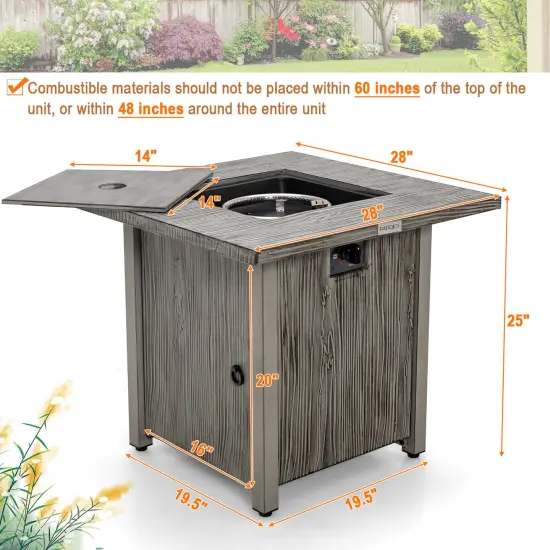 Costway 28'' Patio Square Fire Pit Table 40,000 BTU Propane Gas Table with Lid & Lava Rocks {3}