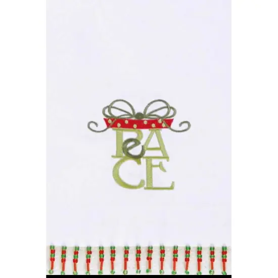 Christmas Present "Peace " Embroidered 100% Cotton Beaded Guest Dishtowel {1}