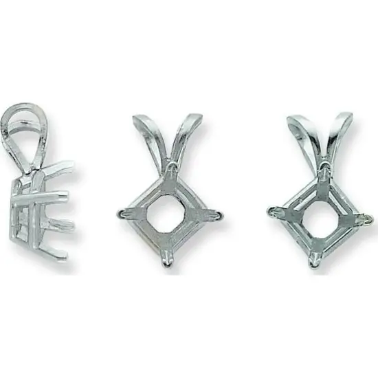 14K White Gold 4 Prong Princess Pendant Setting 7.5mm {1}