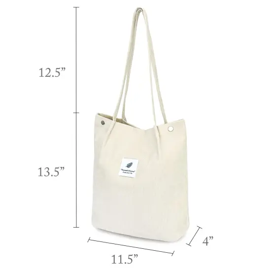 Wrapables Corduroy Tote Bag, Casual Everyday Shoulder Handbag, 2pc Black/Cream {2}