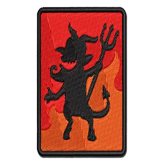 Mischievous Devil Demon Pitchfork Monster Halloween Multi-Color Embroidered Iron-On or Hook & Loop Patch Applique {1}