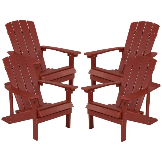 Emma and Oliver 4 Pack Outdoor All-Weather Poly Resin Wood Adirondack Chairs Red {1}