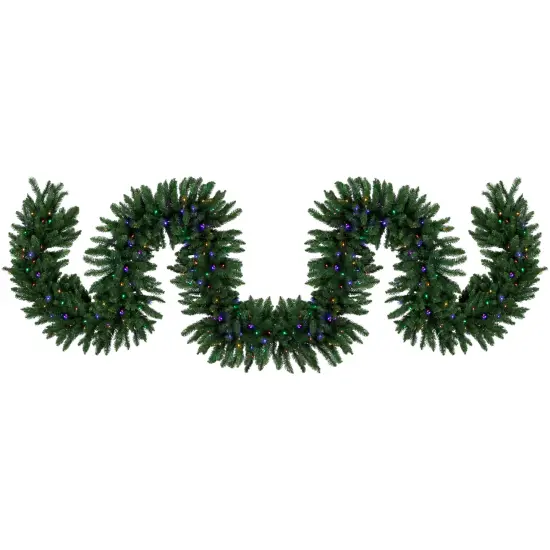 Northlight Pre-Lit Buffalo Fir Christmas Garland - 25' x 20" - Multi-Color LED Lights Green {1}