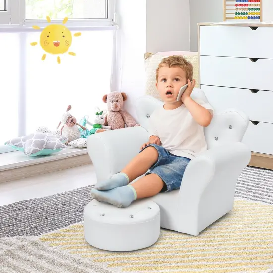 Kids Sofa Armrest Couch with Ottoman White {6}