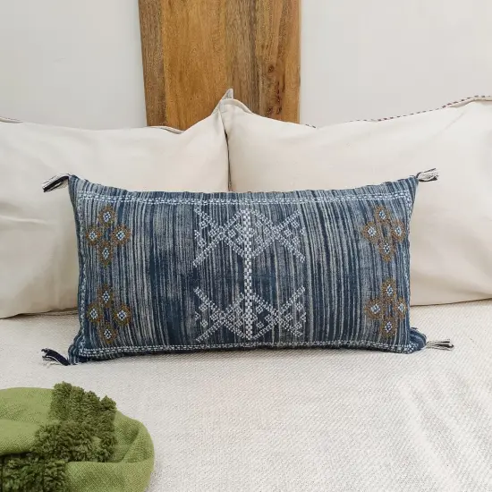 BLUE lumbar pillow cover Boho hand embroidered pillow cover Pillow cases Pillow shams {6}