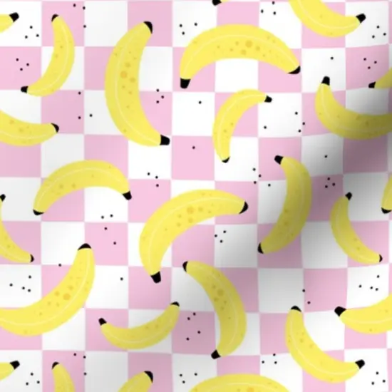 Various Fabrics by the Yard or Fat Quarter Checkerboard Plaid Retro Fruit Nineties Summer Banana Fun Whimsical Pink Quirky Custom Printed Fabric by Spoonflower {7}