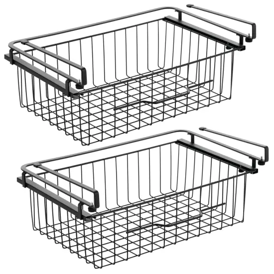mDesign Large Wire Hanging Pullout Drawer Basket - Attaches to Shelving {4}