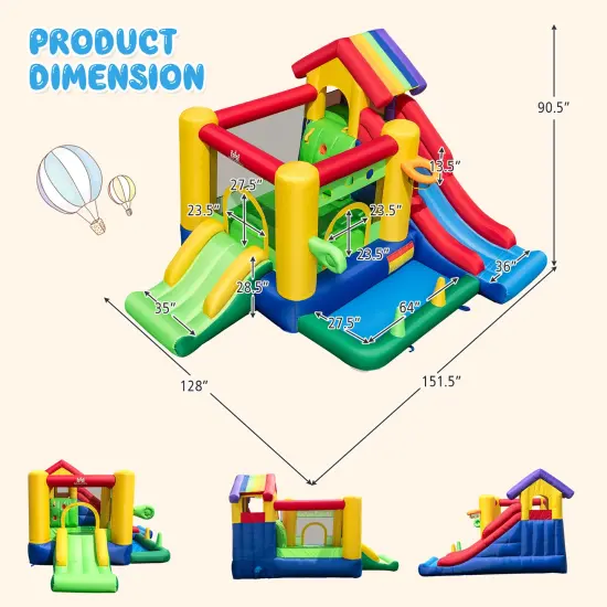 Costway Colorful Rainbow Kids Inflatable Bounce Castle with 50 Ocean Balls & 735W Blower {3}