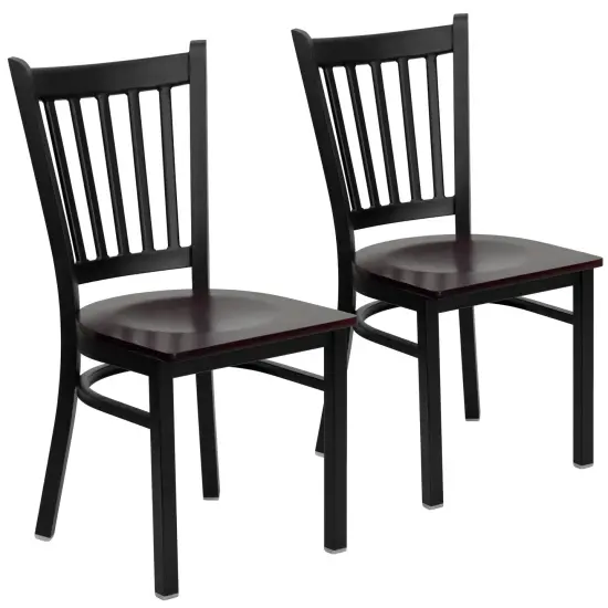 Emma and Oliver 2 Pack Vertical Back Metal Restaurant Chair Mahogany/BlackMetal {1}
