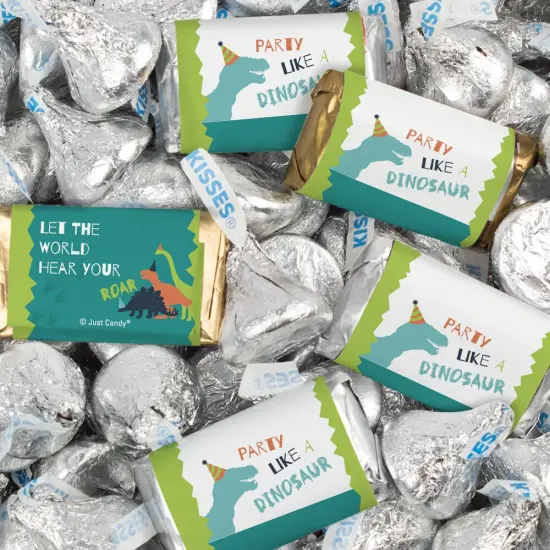 124 Pcs Dinosaur Kid's Birthday Candy Party Favors Wrapped Hershey's Miniatures and Kisses by Just Candy (1.52 lbs) {1}