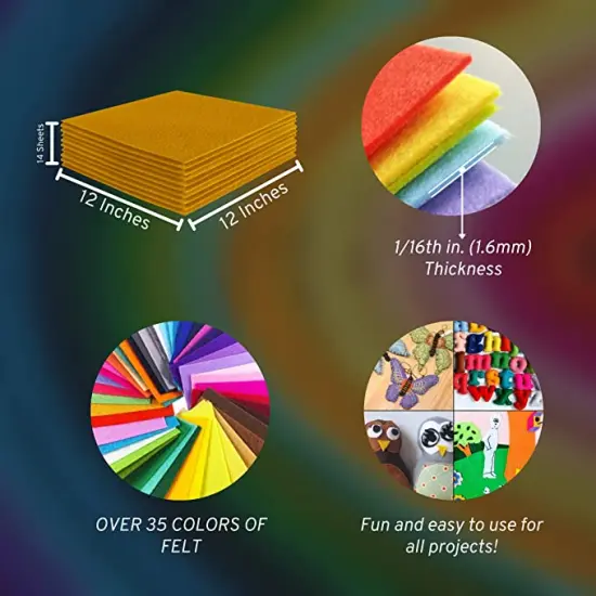 FabricLA Acrylic Felt Sheets For Crafts - Soft Precut 12" X 12" Inches (30.5cm X 30.5cm) Felt Squares - Use Felt Fabric Craft Sheets for DIY, Hobby, Costume, And Decoration - Antique Gold, 14 Pieces {6}