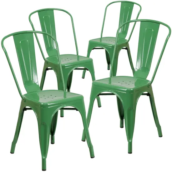 Emma and Oliver Commercial Grade 4 Pack Metal Indoor-Outdoor Stackable Chair Green {1}