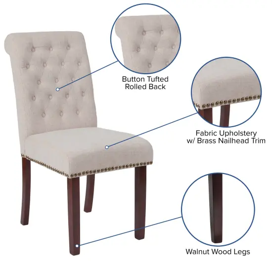 Merrick Lane Falmouth Upholstered Parsons Chair with Nailhead Trim Beige Fabric {2}