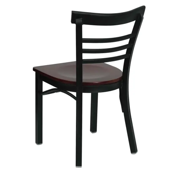 Emma and Oliver Three-Slat Ladder Back Metal Restaurant Dining Chair Mahogany/BlackMetal {3}