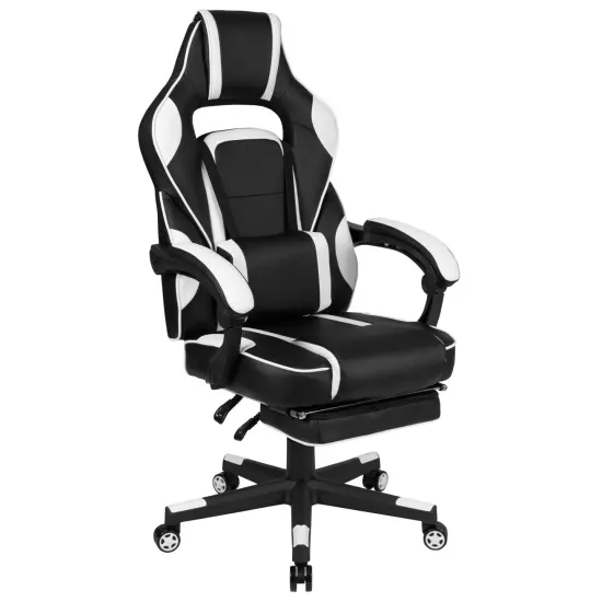 Emma and Oliver Ergonomic Gaming Chair -Recline Back/Arms, Footrest, Massaging Lumbar White {1}