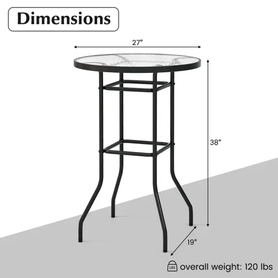 Costway 38'' Patio Round Counter Height Bar Table withTempered Glass Tabletop Poolside {3}