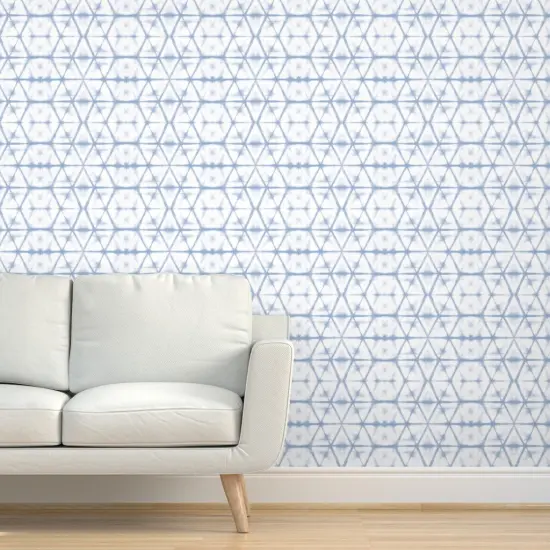 Peel & Stick Wallpaper 2FT Wide Blue Modern Geometric Abstract Contemporary Beach Bohemian Shibori Handpainted Tiedye Large Scale Custom Removable Wallpaper by Spoonflower {5}