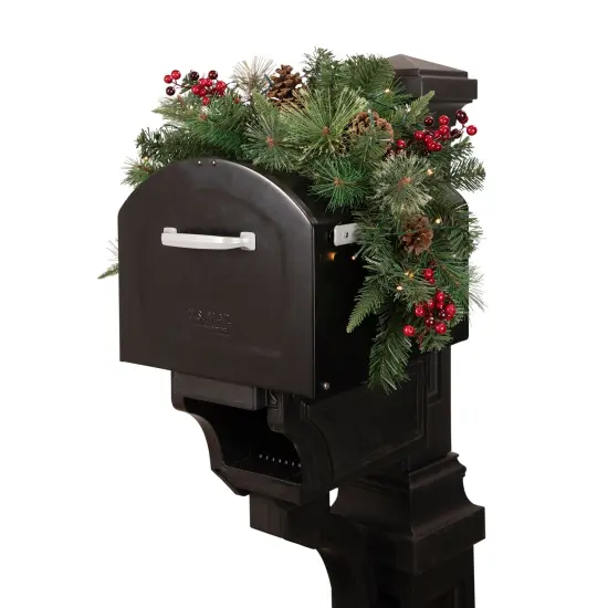 Northlight 36" Pre-lit Decorated Pine Cone and Berries Artificial Christmas Mailbox Swag Green {1}