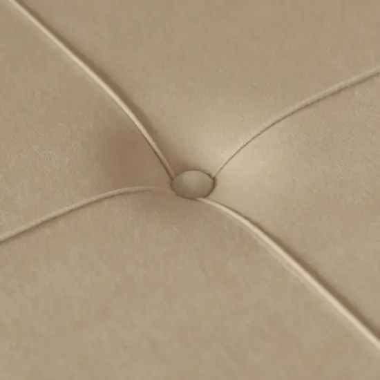 Round Velvet Ottoman Stool Raised with Hairpin Gold Base Cream Medium {3}