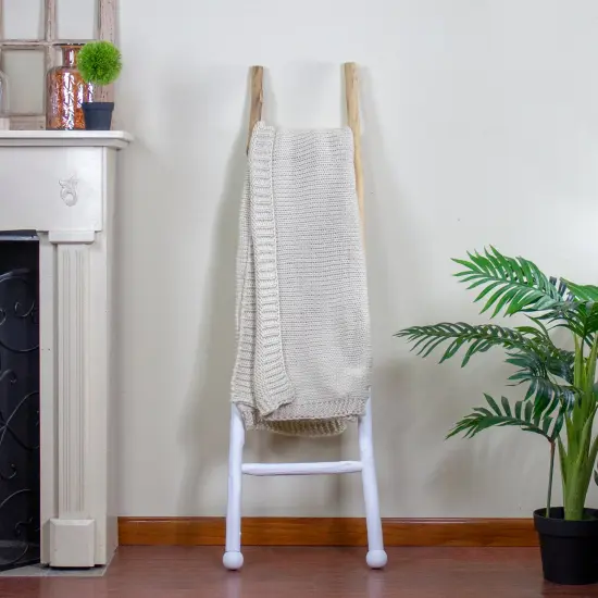 Northlight Ivory Super Plush Knitted Throw Blanket with Carrying Band 60" x 60" {3}