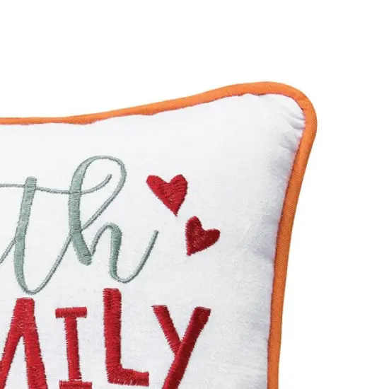 "Faith Family & Fall" Cotton Blend Embroidered Mini Thanksgiving Accent Pillow 10" x 10" {3}