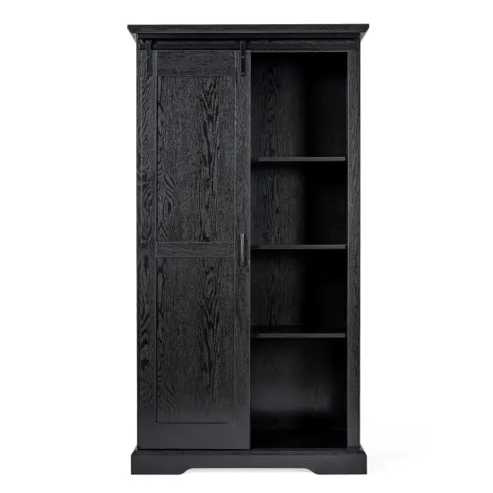 Merrick Lane Finnoula Farmhouse Storage Cabinet, Semi-Open Storage with Sliding Barn Door Black {3}