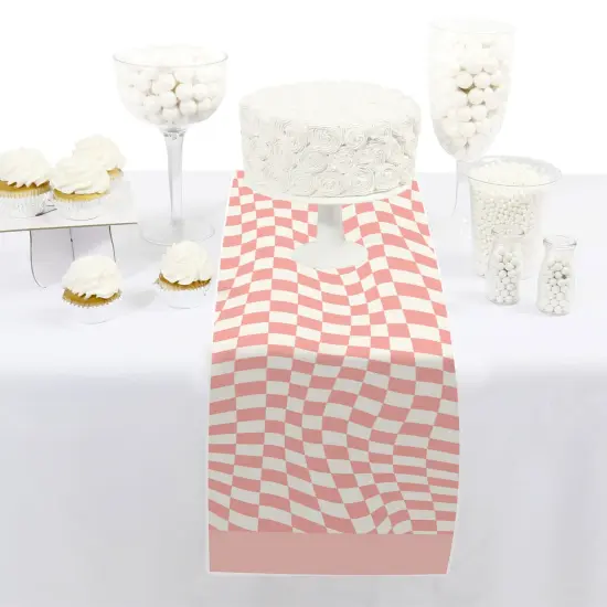 Big Dot of Happiness Pink Checkered Party - Petite Paper Table Runner - 12 x 60 inches {3}