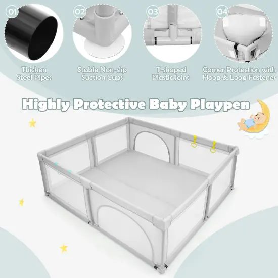 Large Infant Baby Playpen Safety Play Center Yard with 50 Ocean Balls Grey {3}