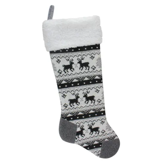 Northlight 21" Black, Gray and White Rustic Lodge Knit Christmas Stocking with High Pile Fleece Cuff {1}