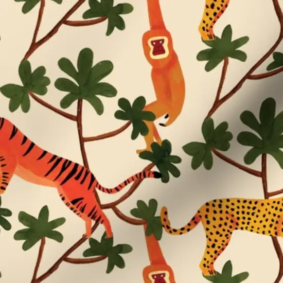Various Fabrics by the Yard or Fat Quarter Maximalist Jungle Tiger Print Leopards Gibbon Ape Monkey Rainforest Small Scale Orange Gold Green Beige Custom Printed Fabric by Spoonflower {7}