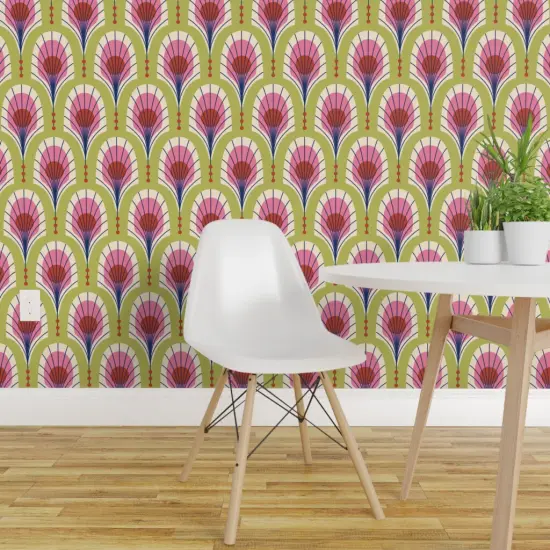 Peel & Stick Wallpaper 2FT Wide Animal Print Art Deco Bold Modern Feathers Custom Removable Wallpaper by Spoonflower {1}