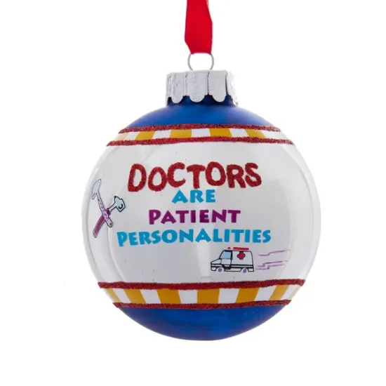 Kurt Adler White and Blue Doctors Are Patientalities Glittered Christmas Ball Ornament 3" (75mm) {1}