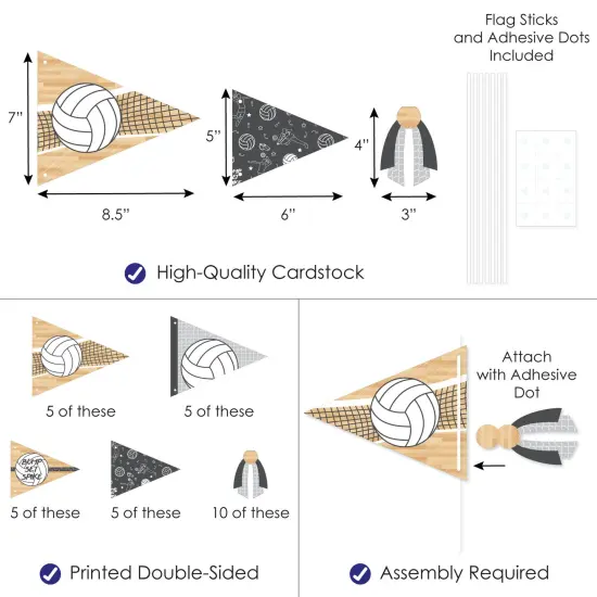 Big Dot of Happiness Bump, Set, Spike - Volleyball - Triangle Baby Shower or Birthday Party Photo Props - Pennant Flag Centerpieces - Set of 20 {4}