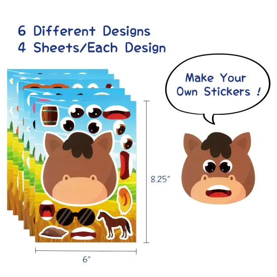 Wrapables Make Your Own Sticker Sheets, DIY Make a Face Animal, Food, Party Favor Stickers (24 Sheets) Farm Animals {2}