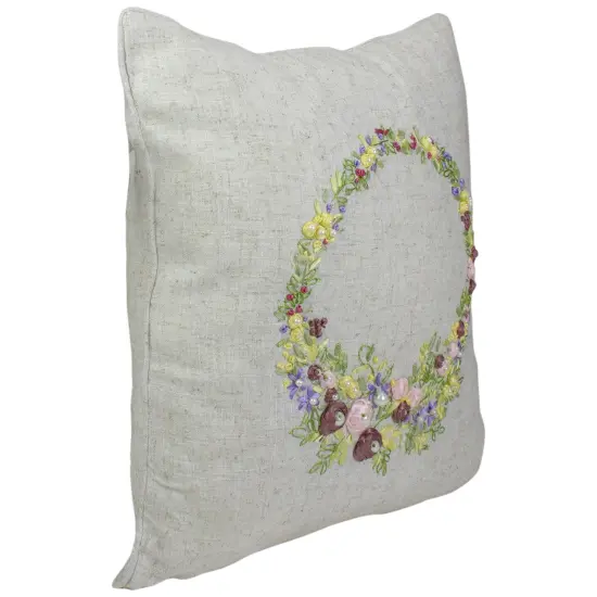 C&F Home 16" Square Beige Floral Wreath Throw Pillow {4}