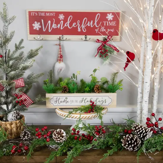 Northlight Rectangular Boxed Foliage "Home For The Holidays" Christmas Candle Holders - 13.75" Brown {4}